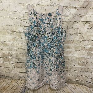 Loft Cream Green Floral Fit & Flare Dress Sleeveless